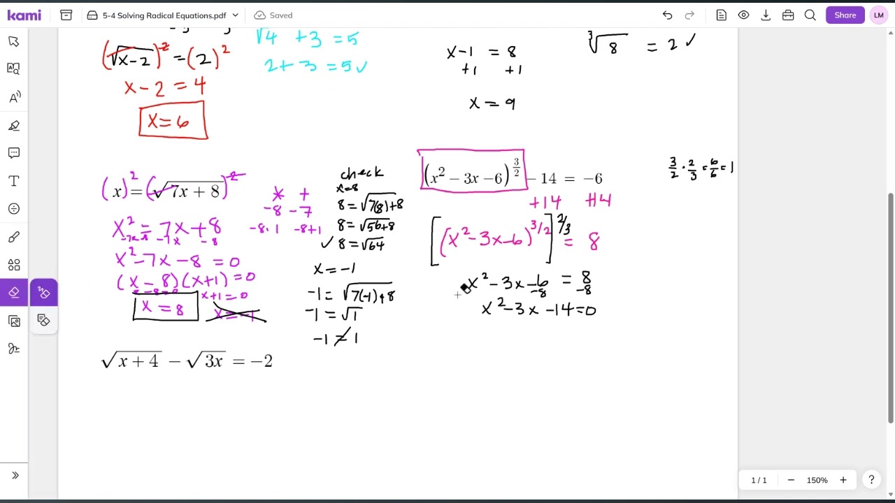5-4 Solving Radicals