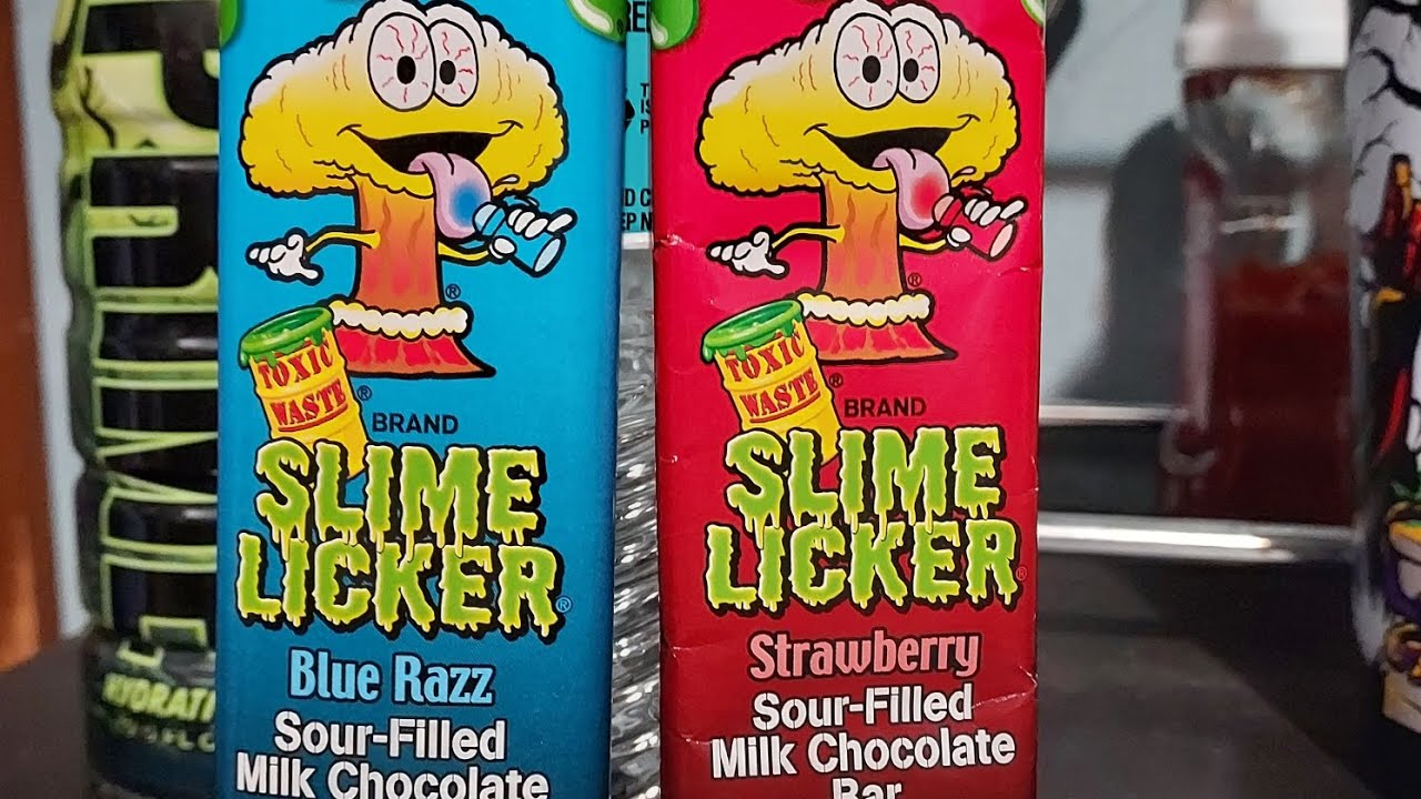Mini Josh's Snack & Candy Reviews SLIME LICKER Blue Razz & Strawberry Sour-Filled  Chocolate Bars