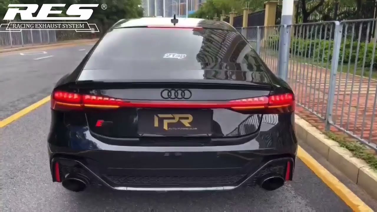 Audi S7 C8 2.9T with RSQ7 diffuser upgrade RES Exhaust SS304 mid pipe+valve muffler road sound check