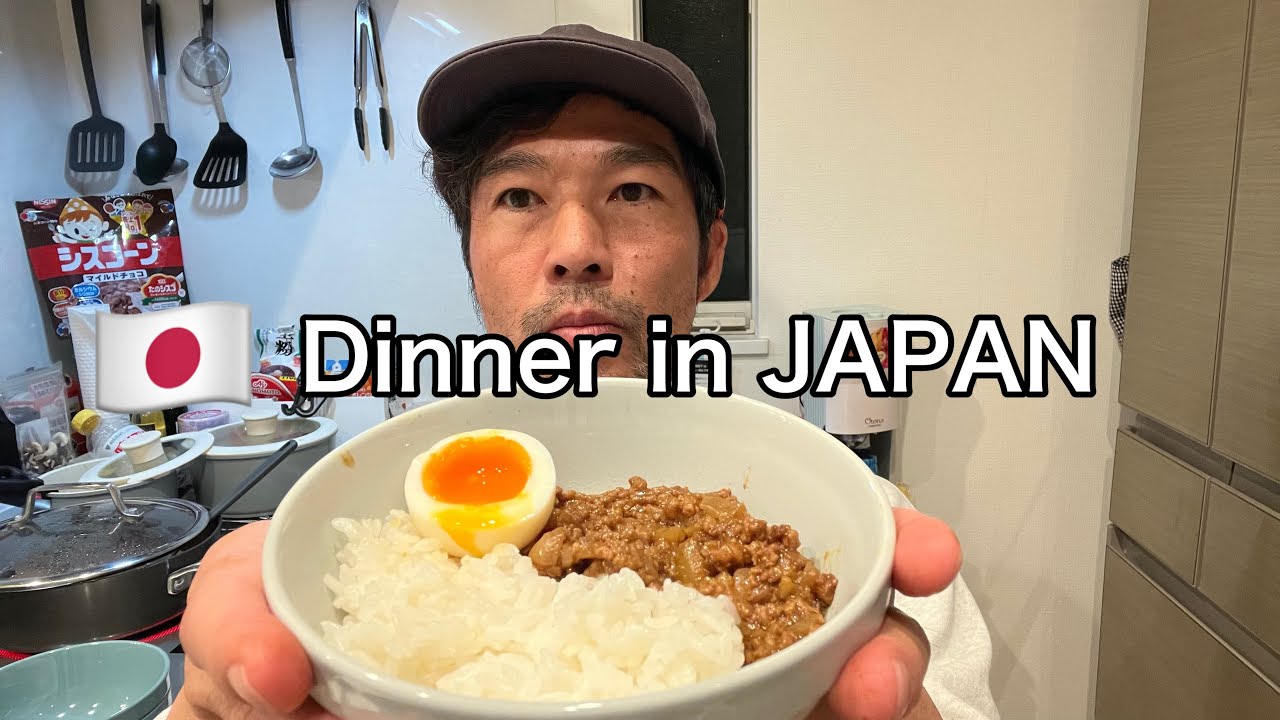 A 51 y/o Japanese man cooking keema curry for his family.