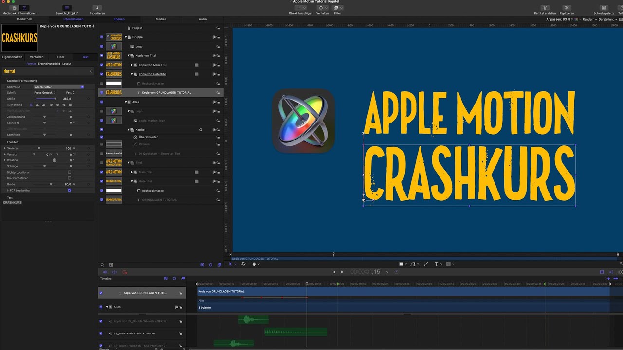 Apple Motion Crashkurs - Grundlagen Tutorial f&uuml;r Einsteiger