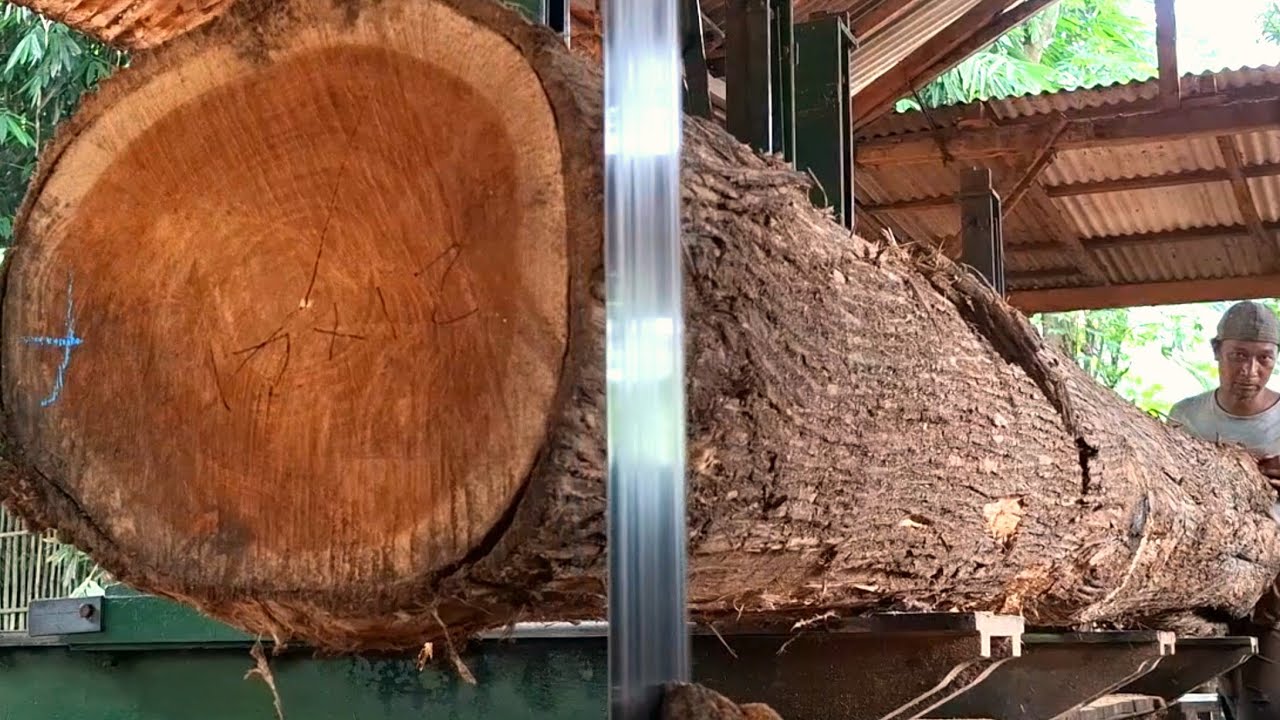 Spectacular! The wood processing into beautiful Sultan joglo beams at the crafting workshop 