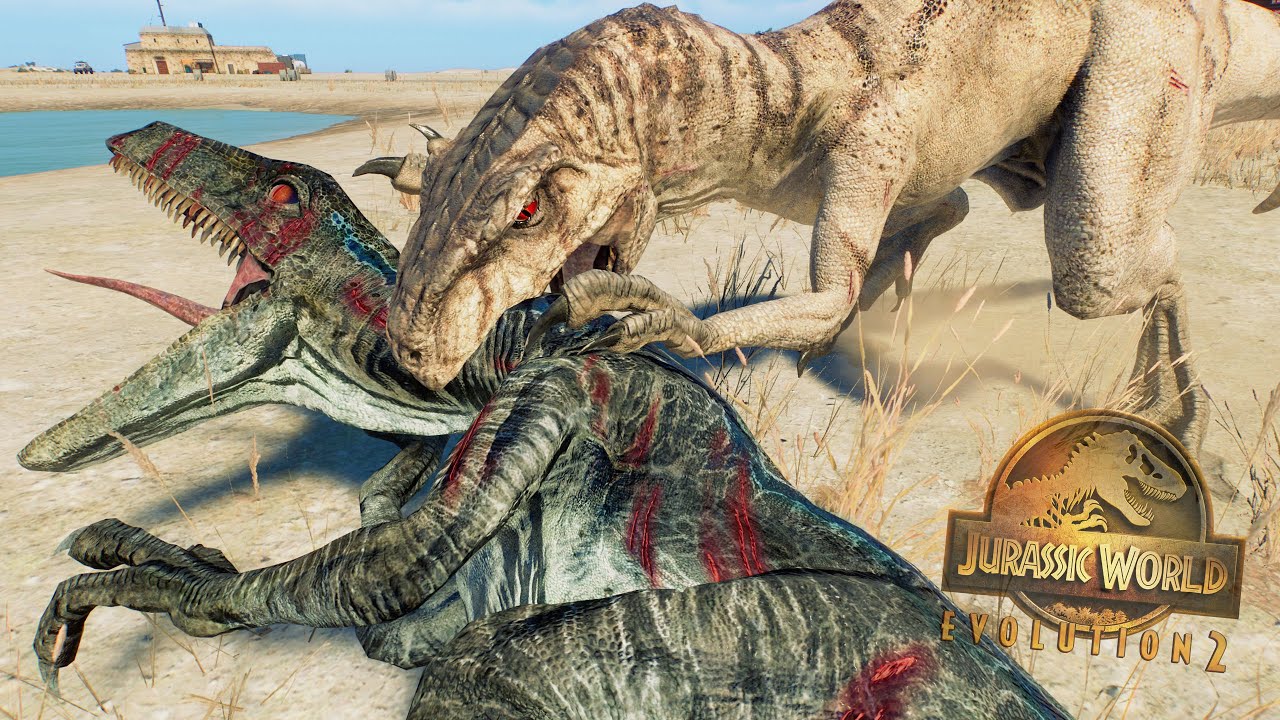 BLUE HA MUERTO! ATROCIRATOR VS RAPTOR SQUAD! pelea de dinosaurios famosos Jurassic World Evolution 2