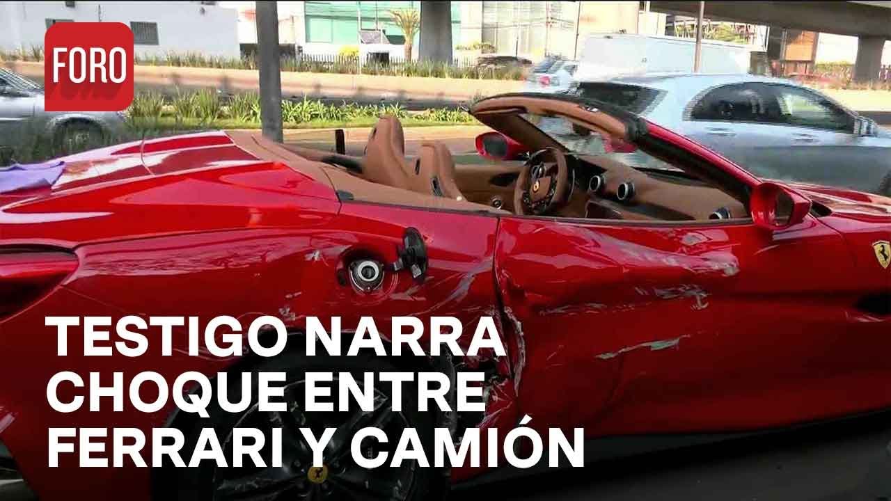 Ferrari choca contra camión de transporte público en el Periférico Sur, Ciudad de México