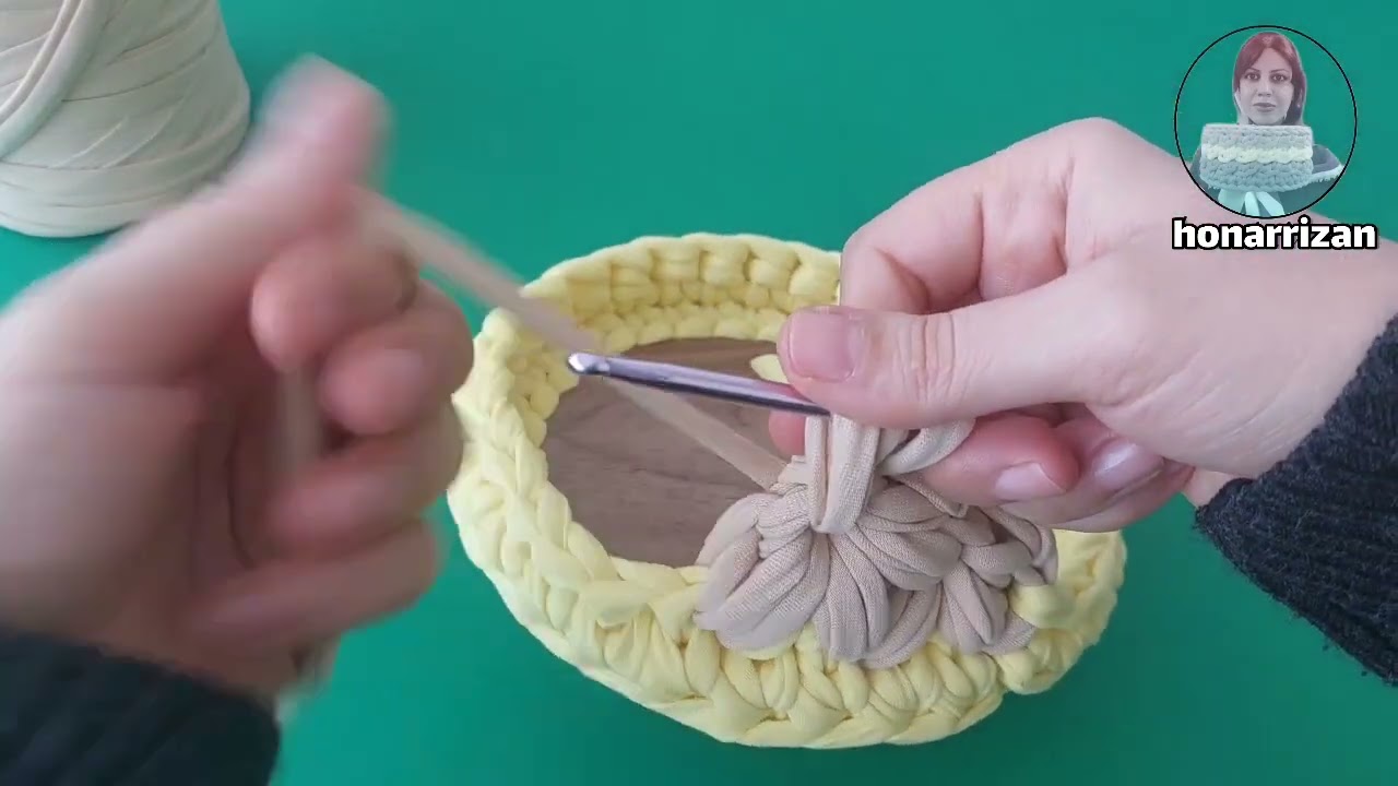 تریکوبافی؛آموزش بافت سبد تریکو مدل گل cesto de fio de malha ,penyeip sepet yapimi, crochet basket