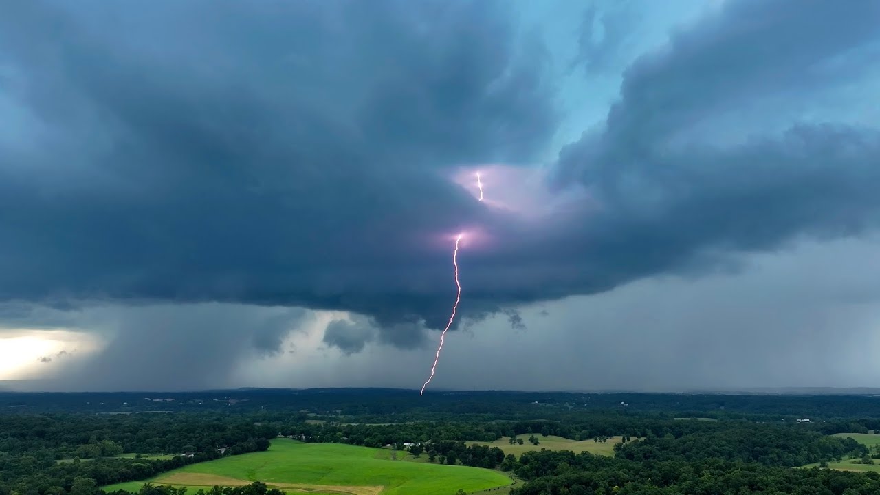 4K Drone Footage of Severe Thunderstorm With Intense Lightning