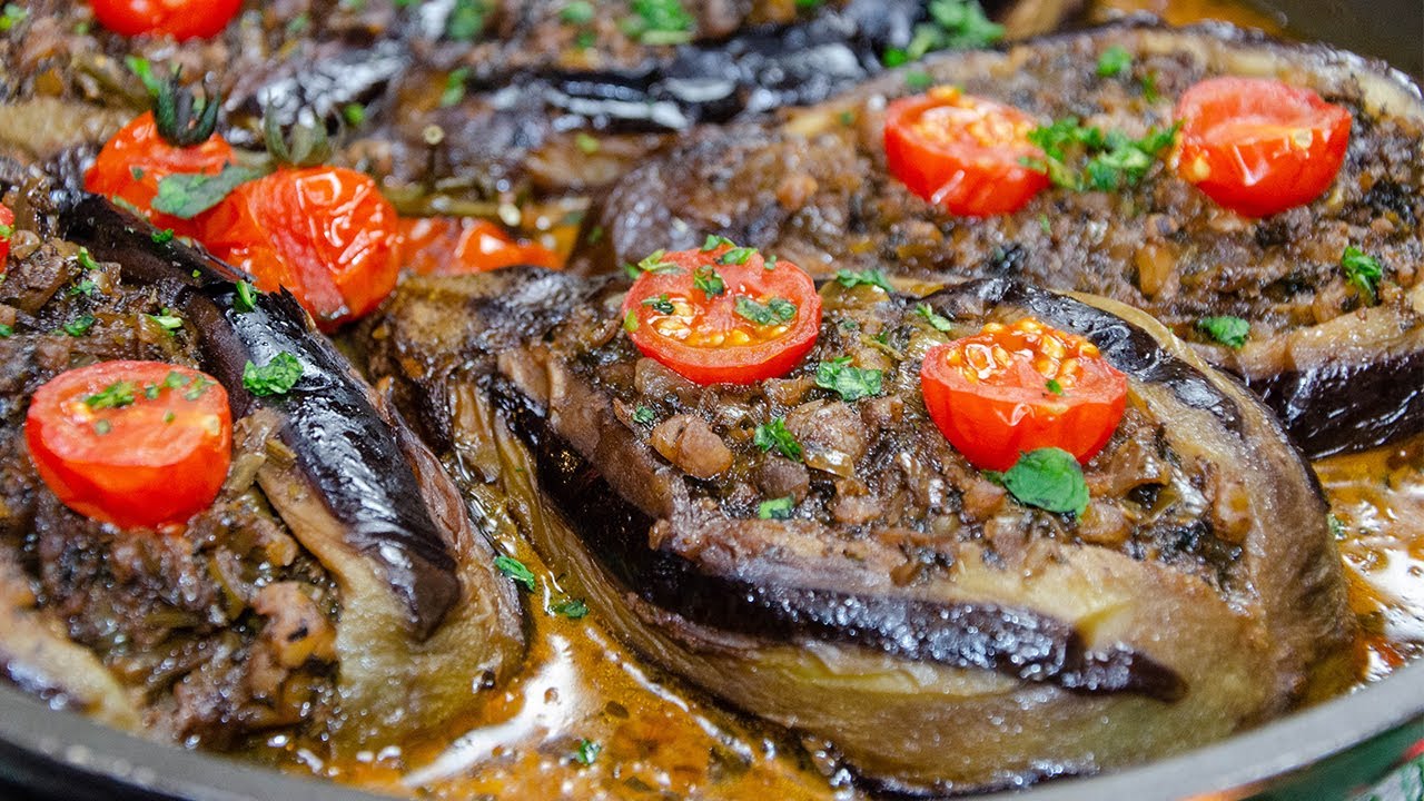 Gefüllte Auberginen mit Safranreis | vegan | Alternative zum gefüllten Braten | بادمجان شکم پر شمالی