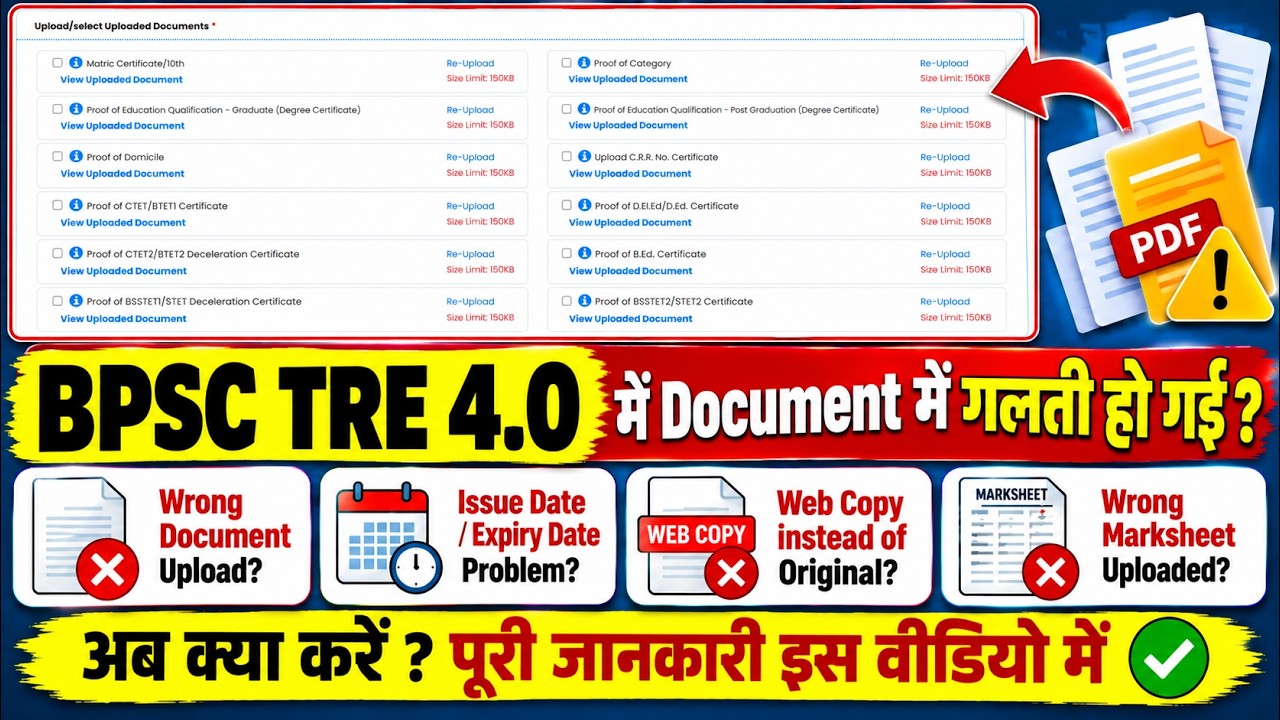 BPSC TRE 4.0 में Wrong Document Upload? NCL/Domicile Expiry & Web Copy का Solution |Document Problem