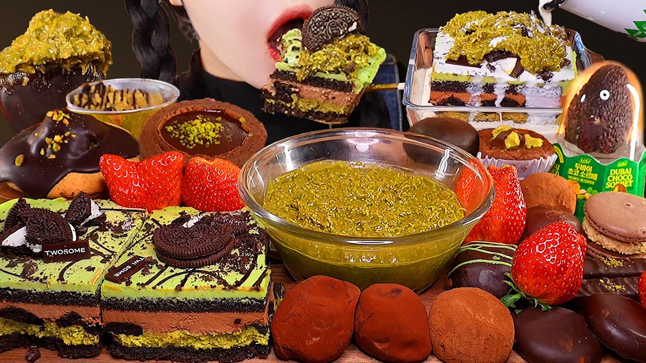 SUB) ASMR MUKBANG | Вирусные десерты Dubai 🤤 Фисташка и Катаифи | Dubai Chocolate Desserts
