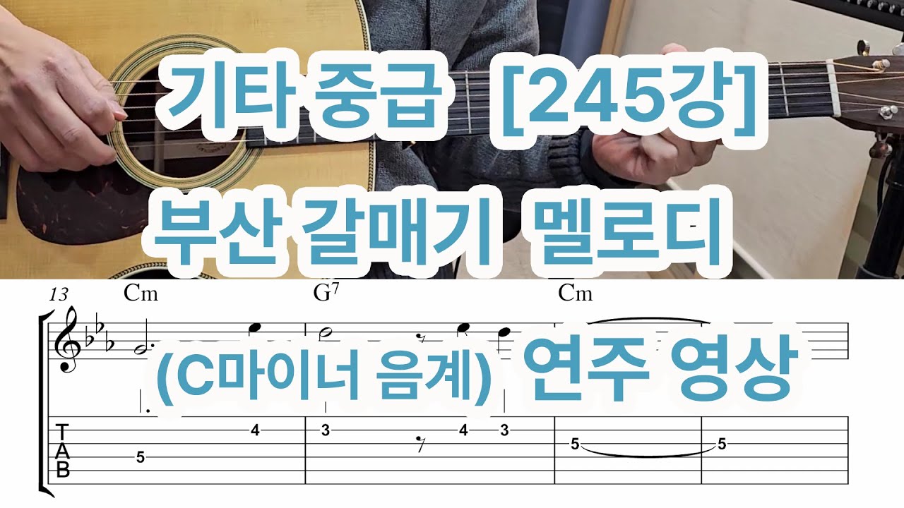 [기타 중급 245강] 부산갈매기 멜로디  연주영상  (C마이너 음계)