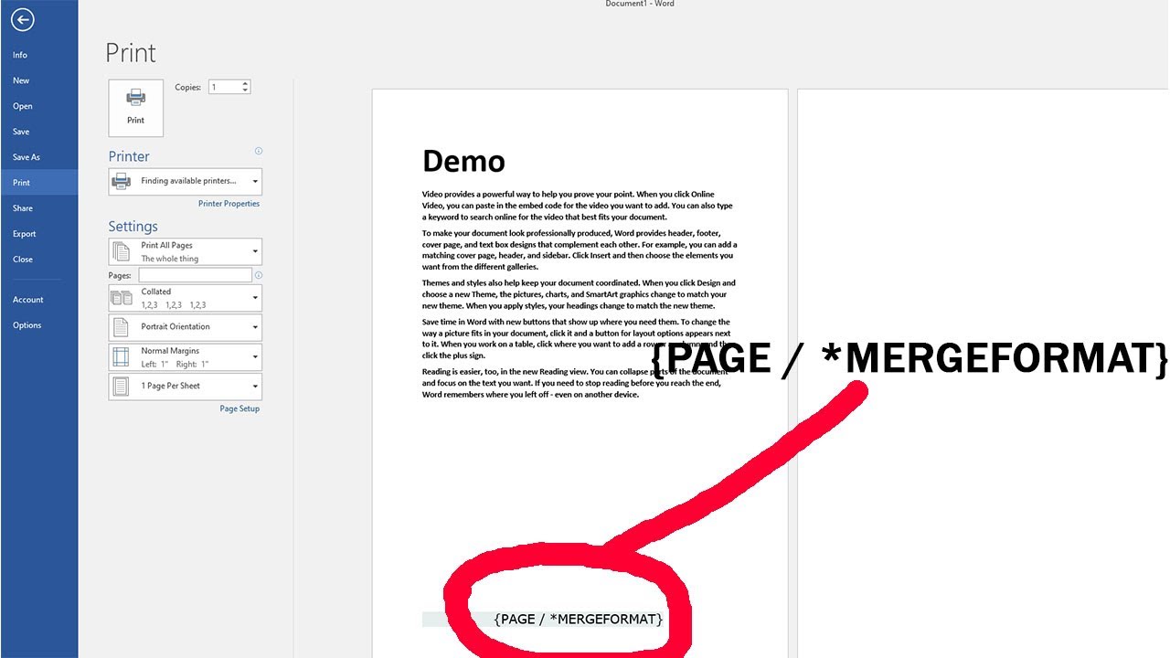 How to Fix MS Word Page number displays in code when printing  or Saving As PDF