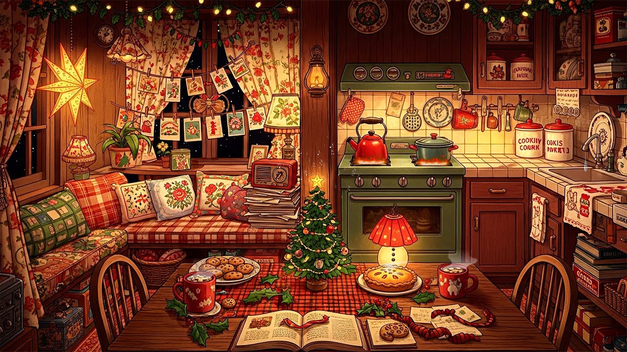 Snowy 1940s Night with Oldies Playing in Another Room on | Cozy Christmas Cottage Ambience to Relax