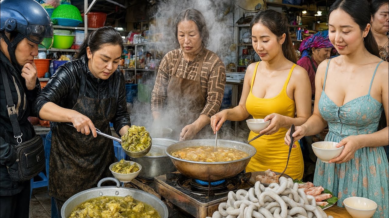 Lòng heo CHỢ QUÊ ngon rẻ, em gái xinh bán siêu nhanh