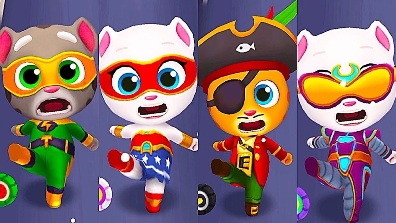 TALKING TOM GOLD RUN Super Tom Vs Super Angela Vs Pirate Ginger Vs Cyber Angela 2026 Gameplay 