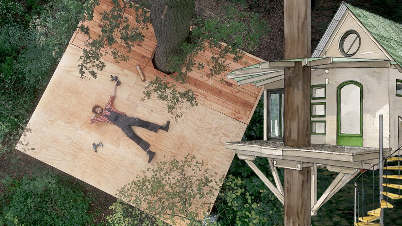 Building A Treehouse In A Beautiful Forest Alone - Part 6: Platform finished, Spiral Stairs,Fire Pit