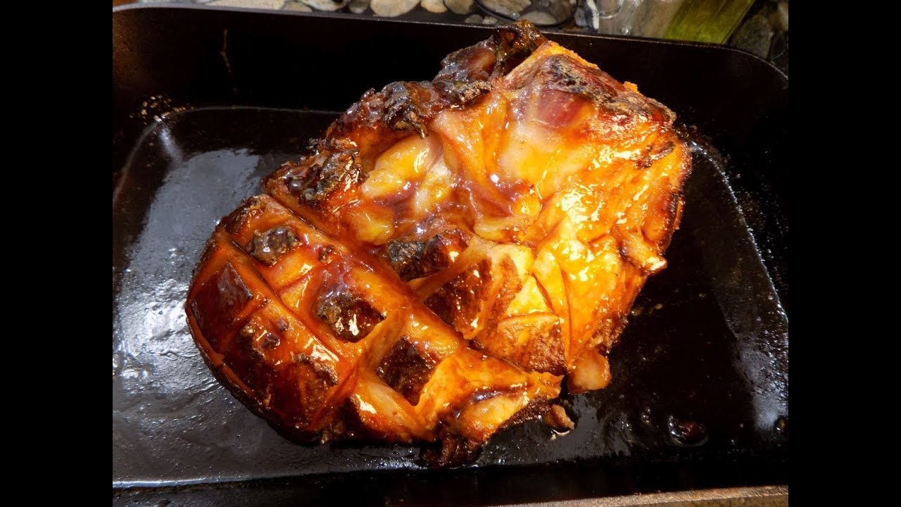 Honey Glazed Ham in a Lodge Cast Iron Fish Pan