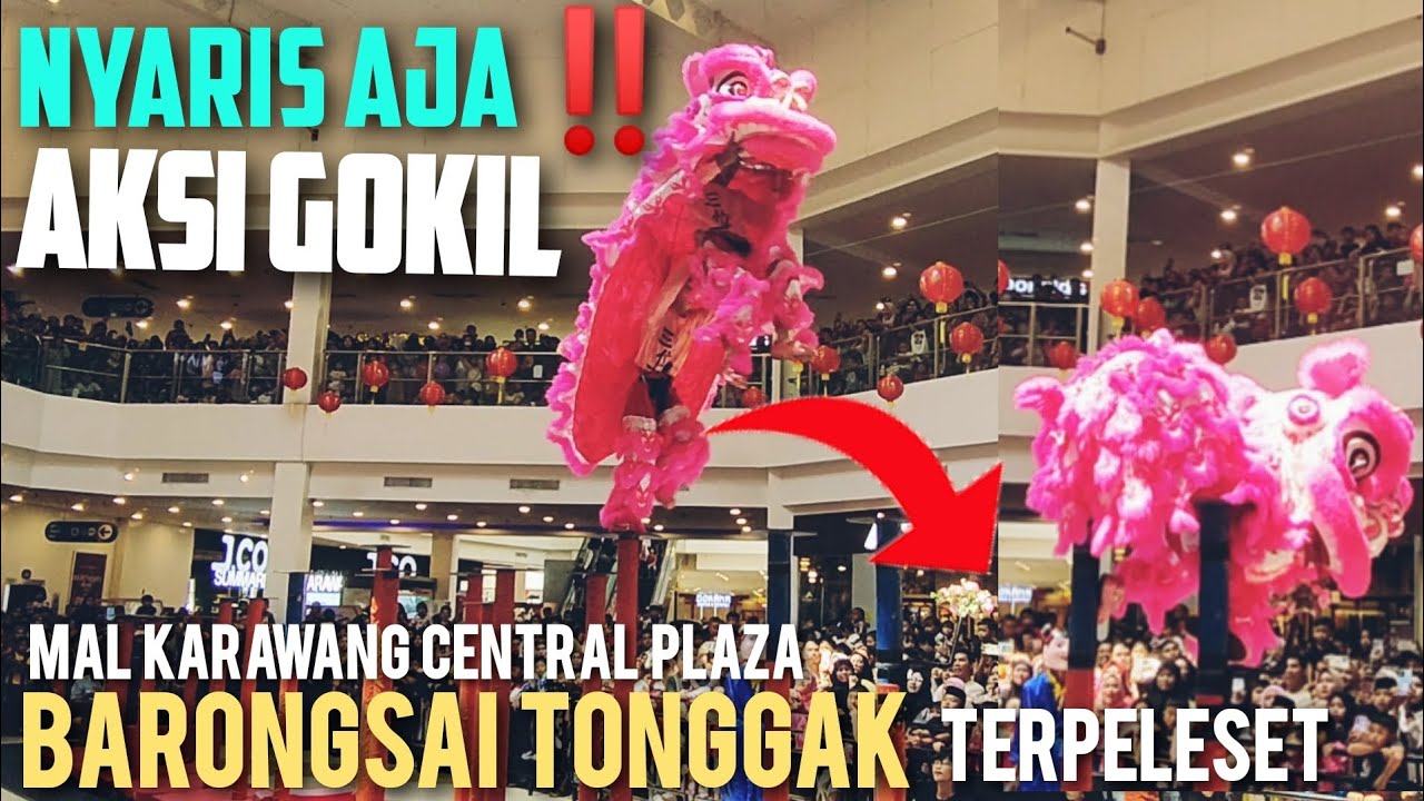 ATRAKSI SERU‼️BARONGSAI PINK TERPELESET di atas TONGGAK | SEMARAK IMLEK 2024 di Mal KCP KARAWANG