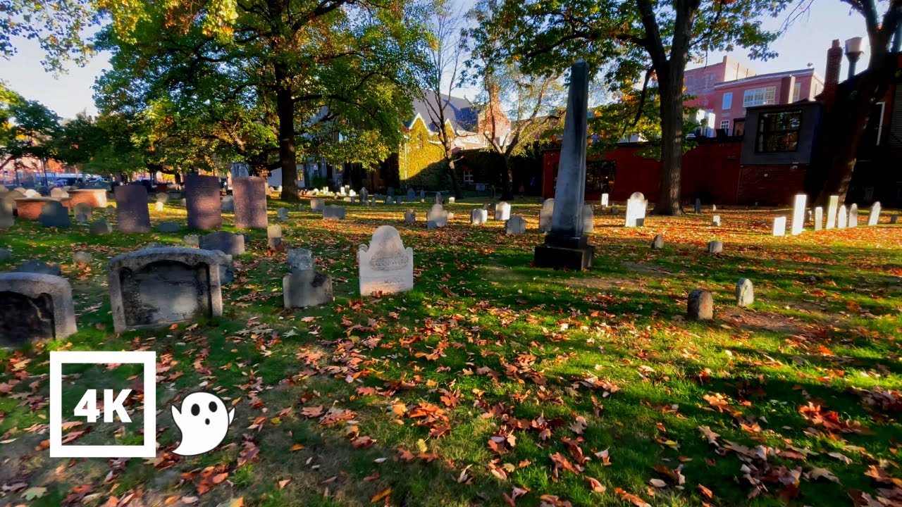 4K | Walking Halloween Graveyard | Harvard University | Boston | Cambridge | City Urban Sounds ASMR
