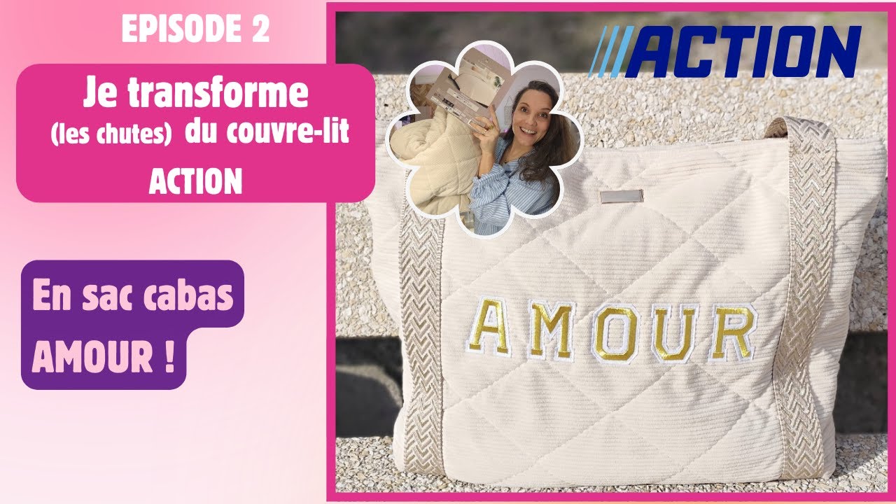 ✨Avec les chutes d’un couvre-lit ACTION, j’ai cousu un sac cabas AMOUR 💜