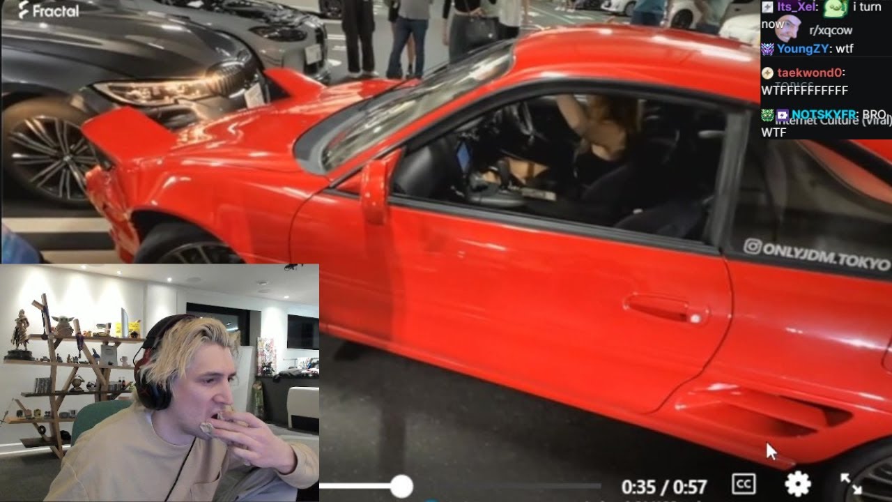 xQc отреагировал на то, что стример Twitch &laquo;StudyTme&raquo; разбил GTR на автосалоне в Японии