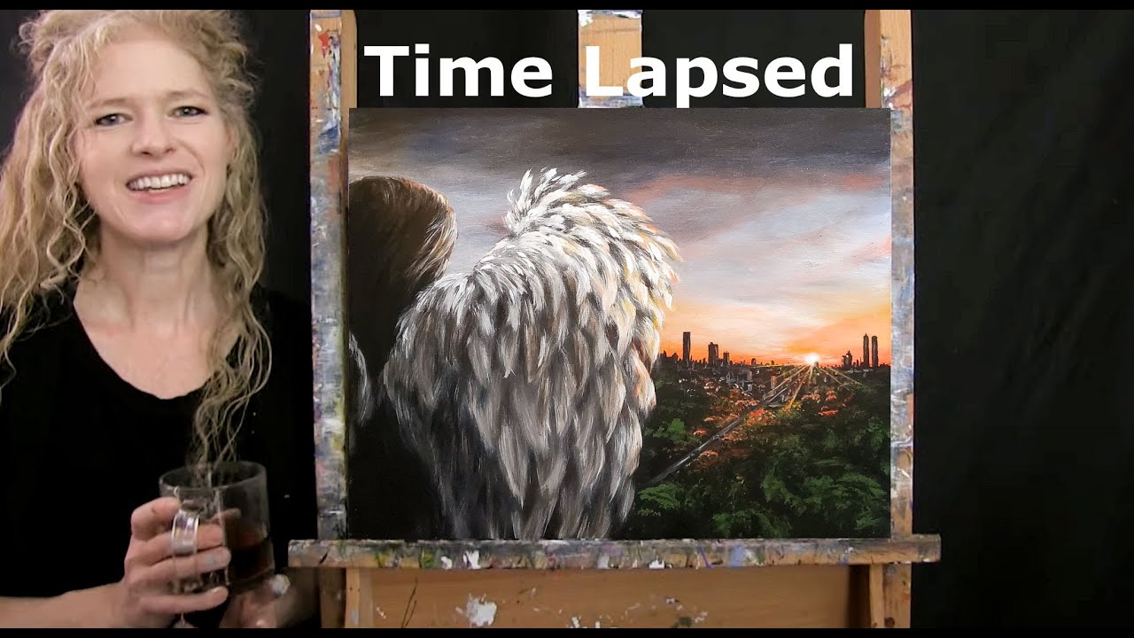 TIME LAPSE - How to paint GUARDIAN ANGEL with Acrylic - Step by Step Tutorial