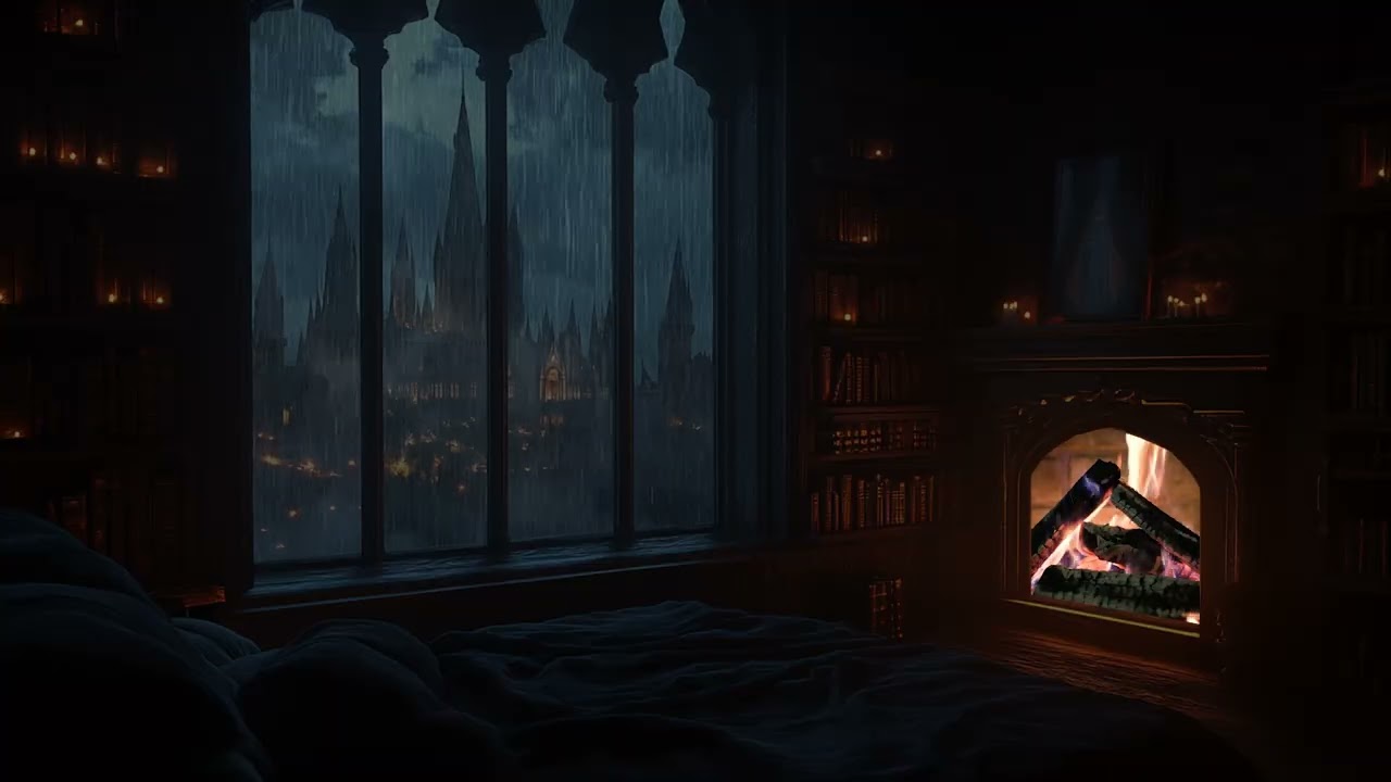 Rainy Window Scene in an Ancient Castle | Insomnia, Sleep, Study, Meditation & Relaxation