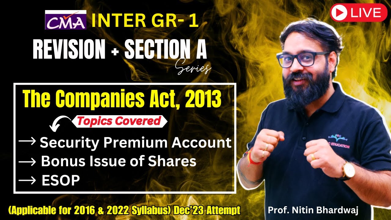 Security Premium Account, Bonus Issue, ESOP Revision | CMA Inter | By Prof Nitin Bhardwaj