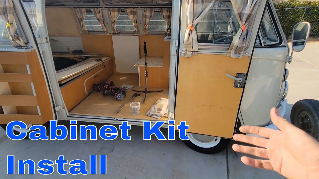 67 vw bus wood panels cabinets install on SO42 Westfalia camper van