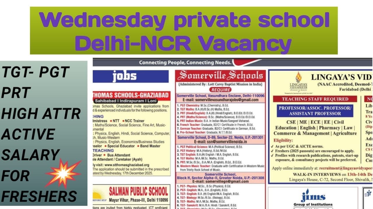 Delhi-NCR Teaching Hiring School Vacancy’s | TGT PGT PRT PTI 🗣️ Grab Your Opportunity 