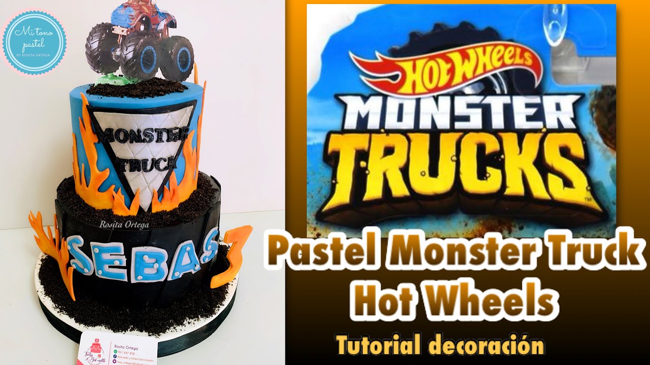 Pastel Hot Whells Monster Trucks LLANTA  Y FUEGO DE FONDANT ( Tutorial Decoración fondant)