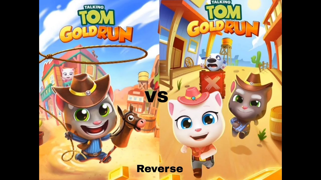 Talking Tom Gold Run Backwards Run Cowboy Tom vs Cowboy Angela Reverse Gameplay Android iOS