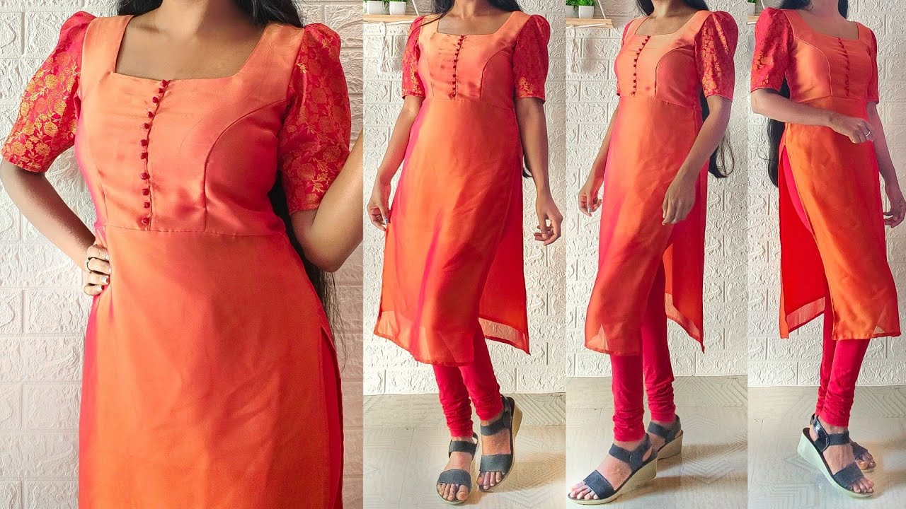 Princess Cut Slit Kurti Cutting & Stitching | Potli buttons neck design | Kurti cutting & stitching