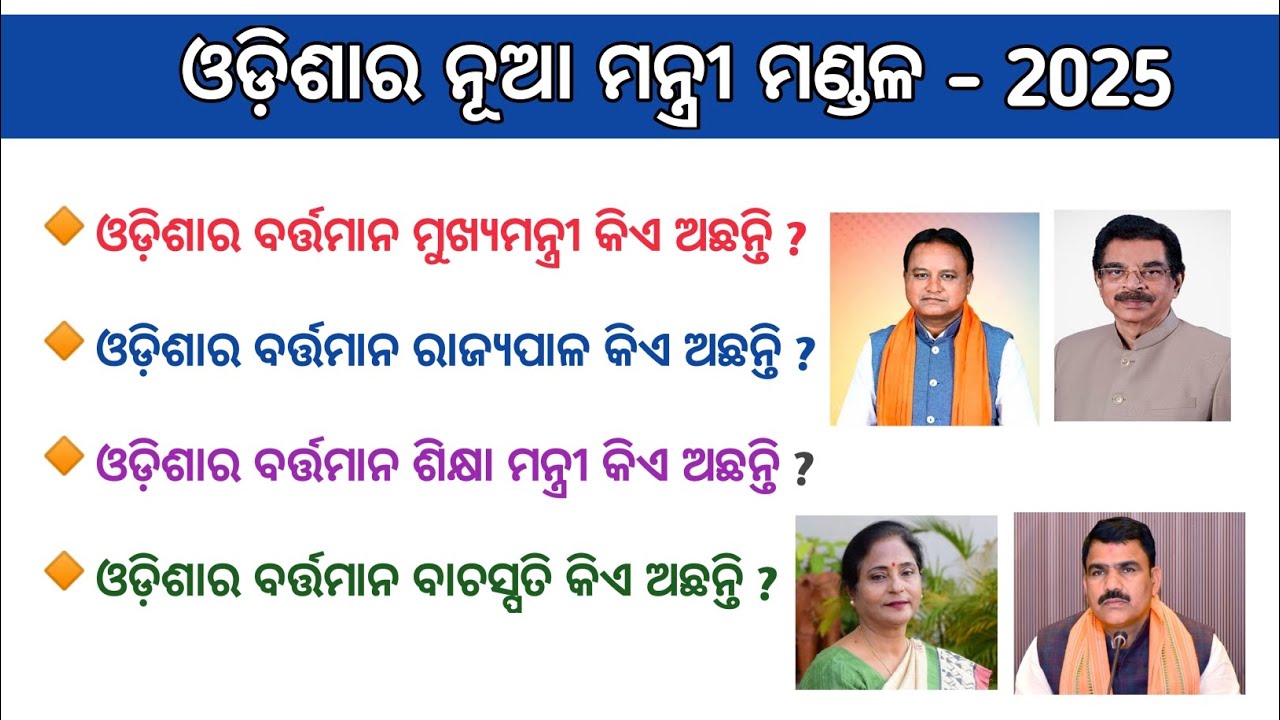 Minister of odisha 2025 list in odia || Odia gk questions and answers || odia gk 