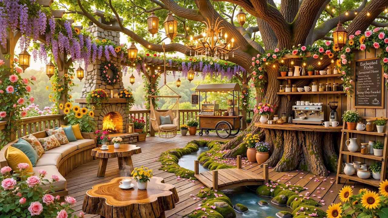 🌼 Morning Spring Jazz | Peaceful Garden Café Jazz Music & Bird Sounds for Stress Relief & Focus ☕