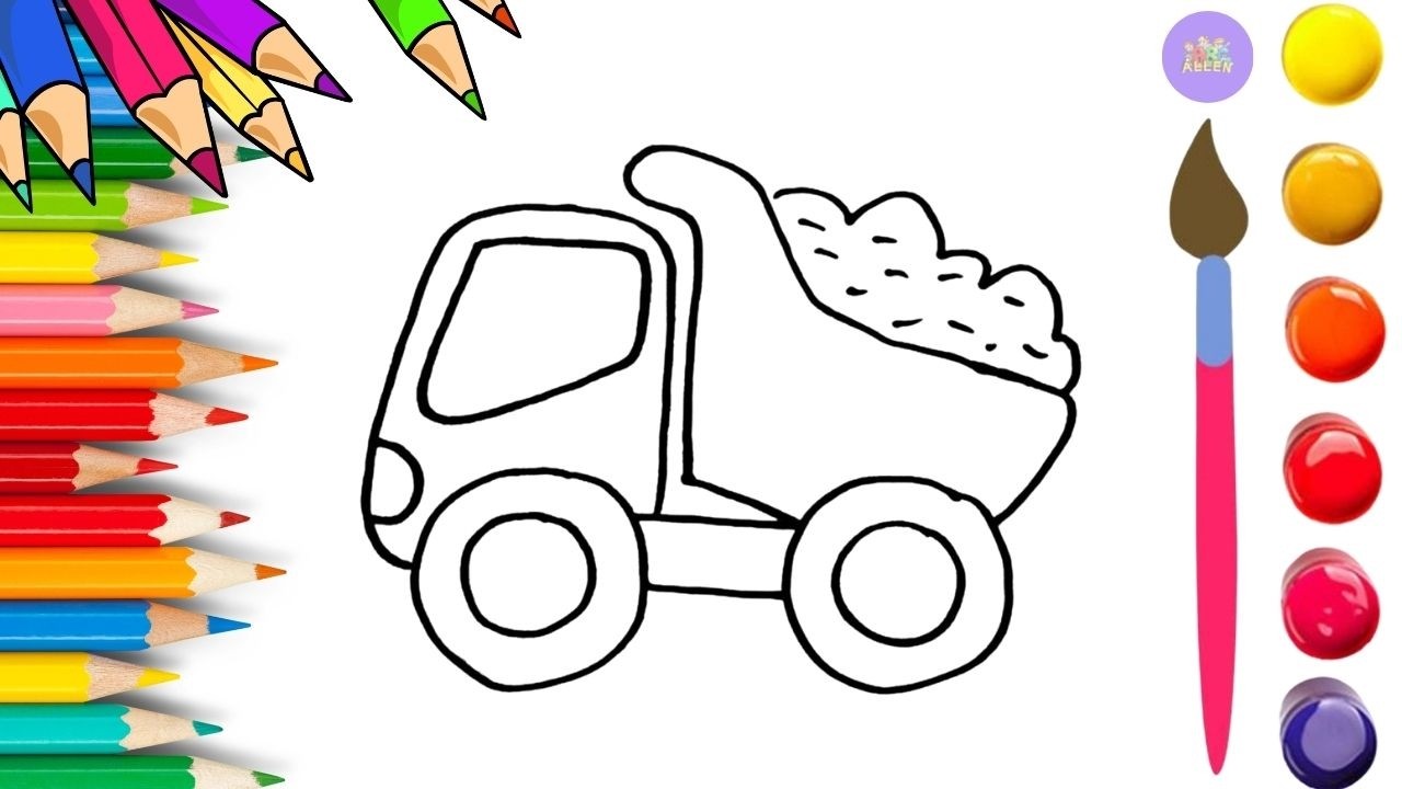 How To Draw cute Dump Truck Drawing, Painting & Coloring For Kids and Toddlers_🌈🎨