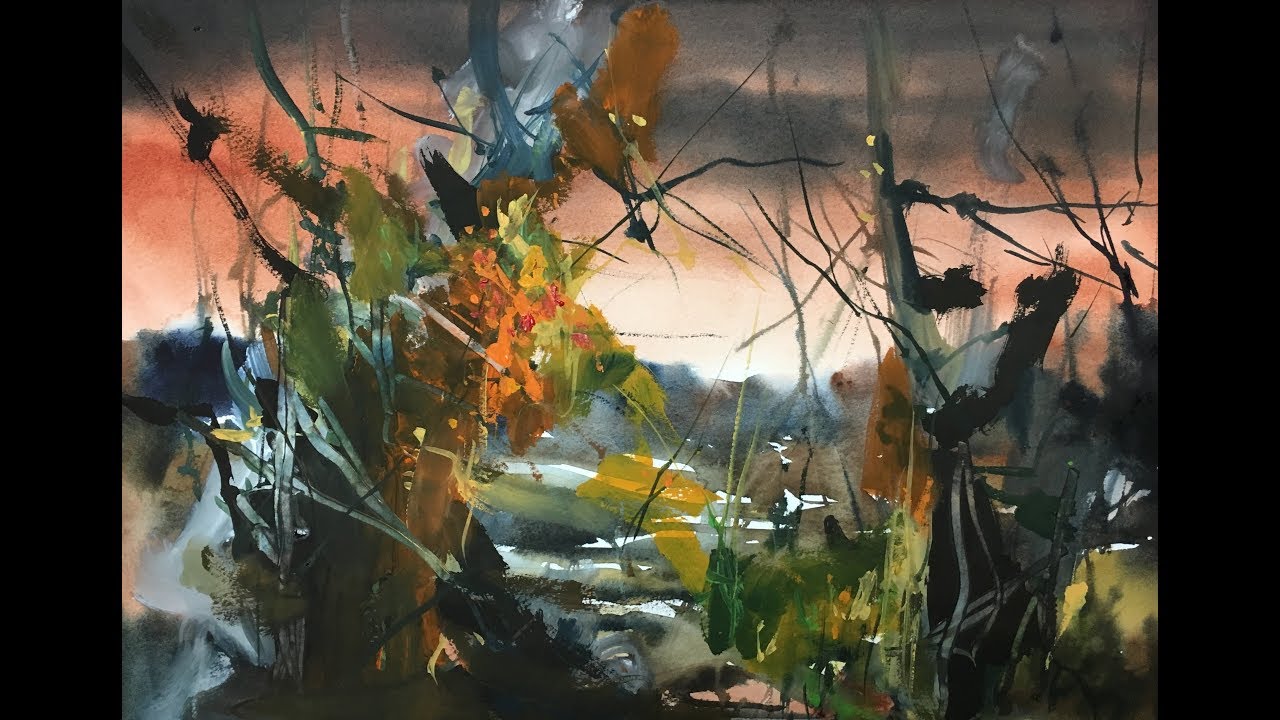 Abstract Landscape Mixmedia Watercolor speed painting workshop