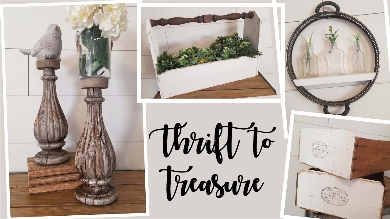 Thrift to Treasure • Spindle Box • Crates • Candle Sticks • Tarnished Silver Tray