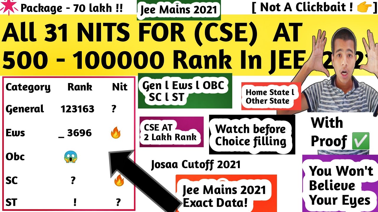 All 31 NITS For (CSE) At 500 -100000 Rank In Jee Mains 2021🔥lJosaa Cutoff lAll categoriesl Jee 2021