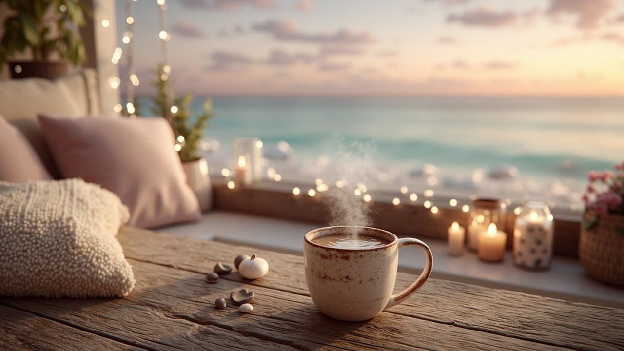 Bossa Nova Beach Cafe | Джаз-кофе и океанские волны - Плавная гитарная музыка 🏖️