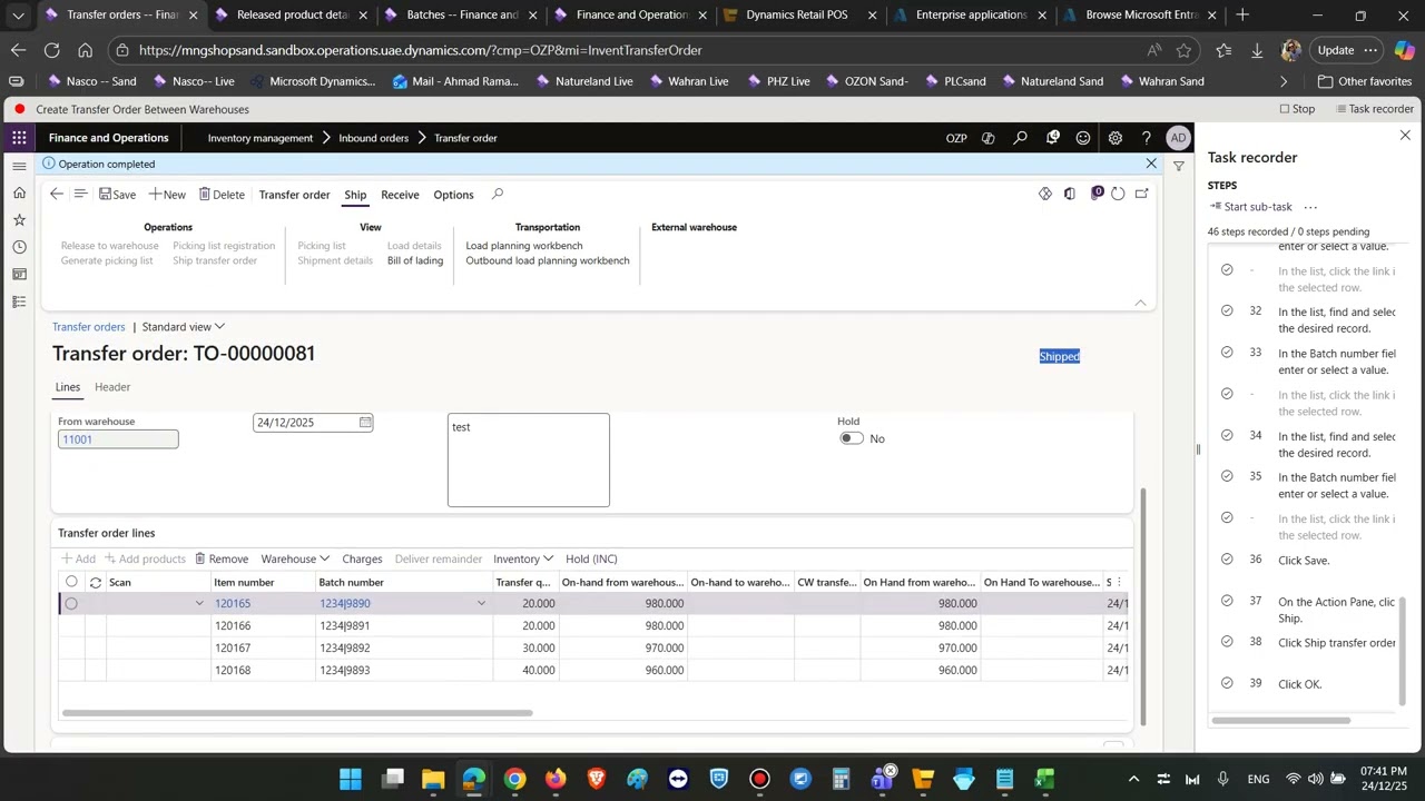Create Transfer Order Between Warehouses  D365 in English