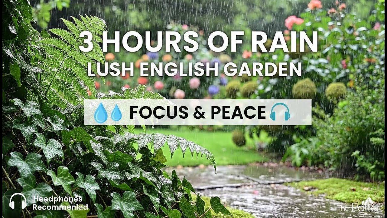 Cozy Rainy Day in a Garden | Distant Thunder for Focus & Reading | 4K Nature Ambience