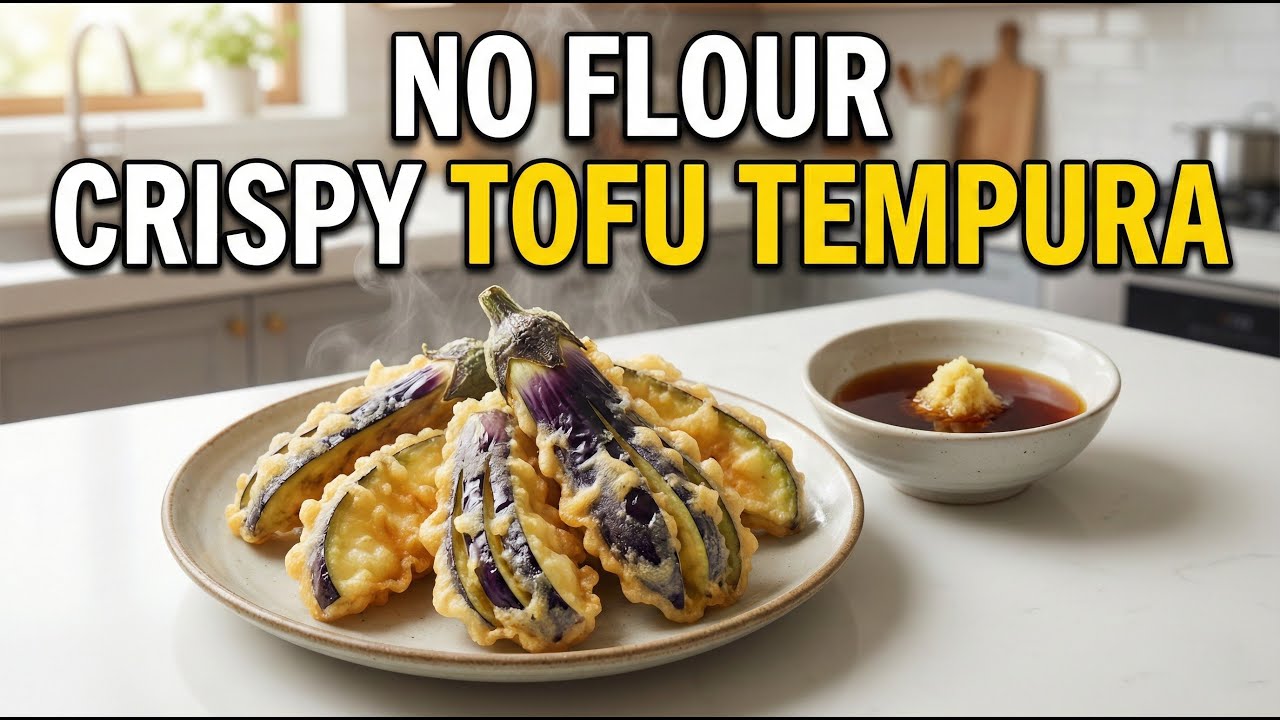 No Tempura Flour Needed! Crispy Eggplant Tempura with Secret TOFU Batter (Healthy & Vegan Friendly)