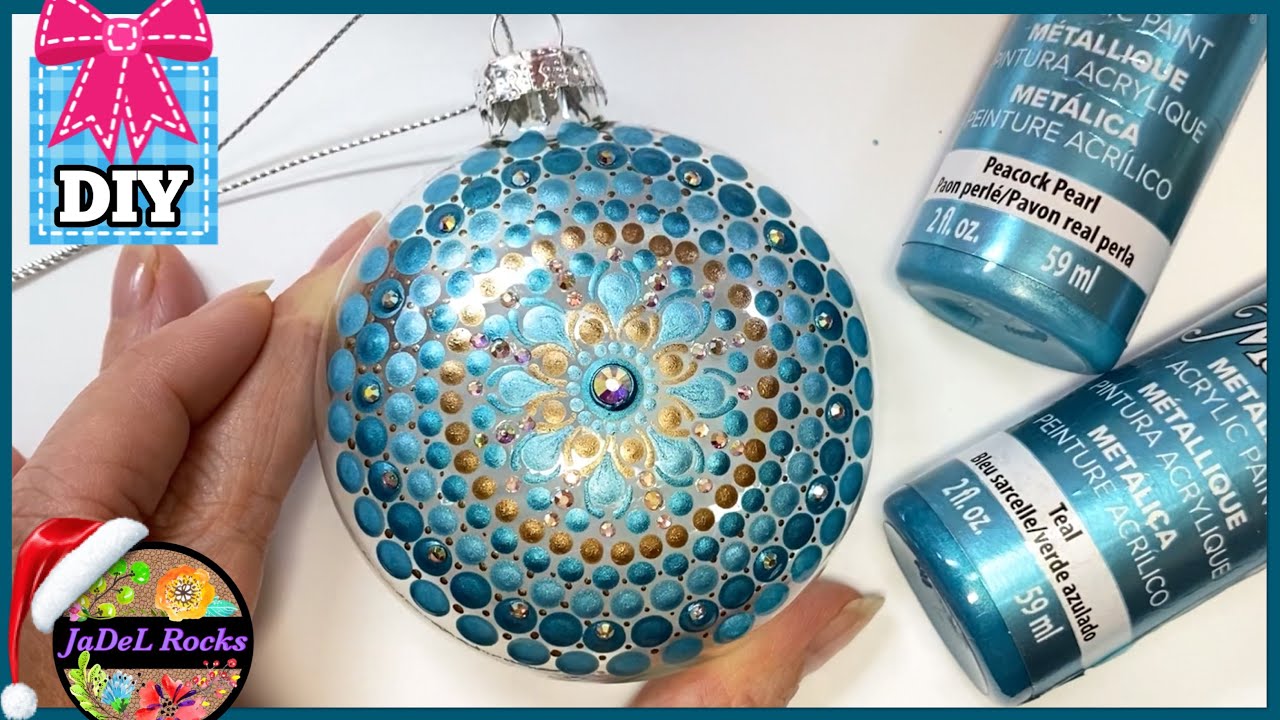 DIY Teal ORNAMENT | Dot Art Mandala Ornament Painting Tutorial