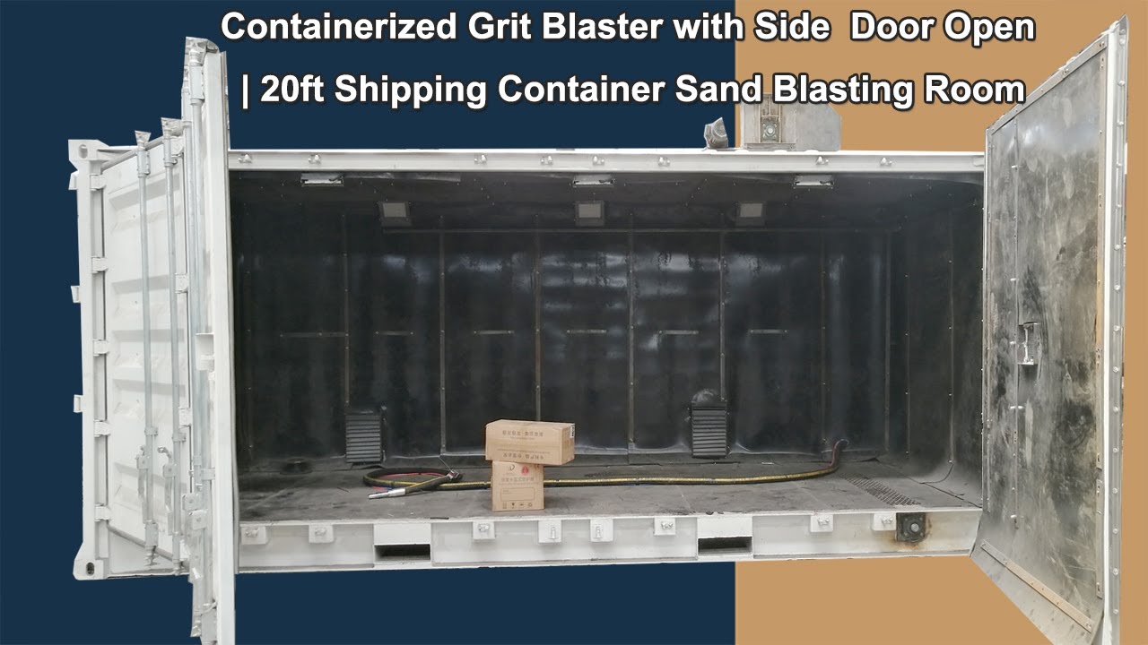 Containerized Grit Blaster with Side  Door Open | 20ft Shipping Container Sand Blasting Room