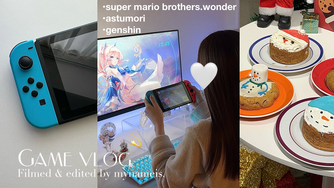 Vlog |Switchにハマり中🎮💭ゲーム漬けな日常.あつ森クリスマス🎄原神.韓国カフェ🧁