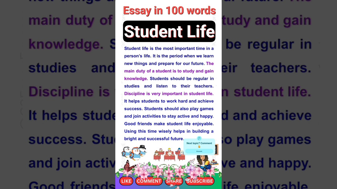 short paragraph on student life | Student Life essay in 100 words |  essay writing for student 📚👨&zwj;🎓