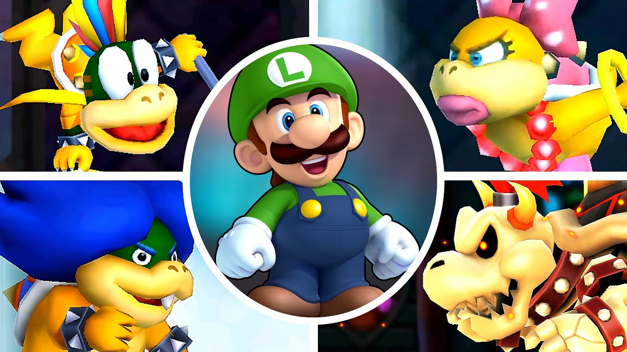New Super Mario Bros. 2 - All Bosses with Mini Mushroom Luigi (No Damage).