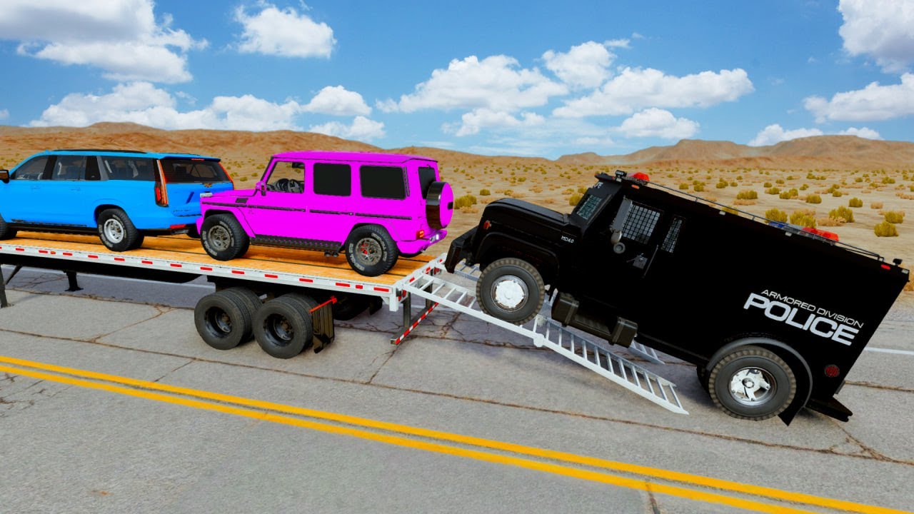 Flatbed Truck Mcqueen | Transportation with Truck - Pothole vs Car #8 -BeamNG.Drive