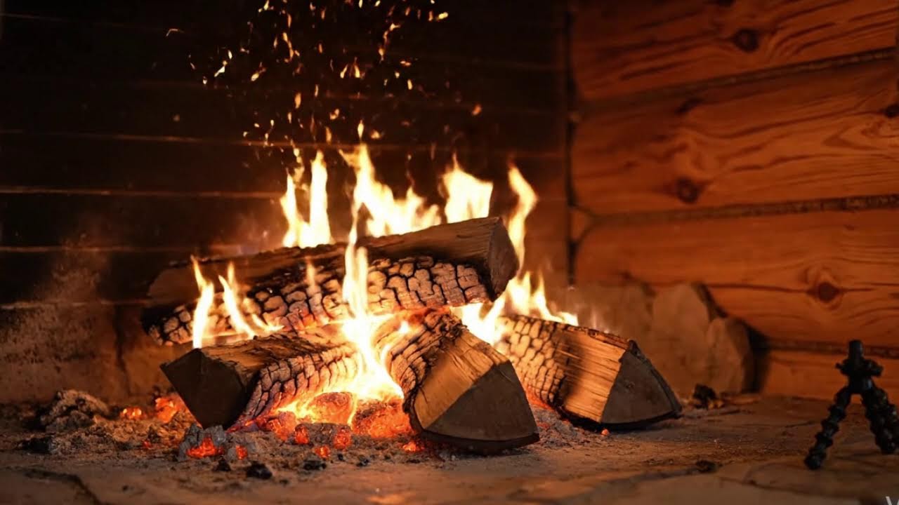 Streaming Warm Fireplace Side View | ASMR for Sleep