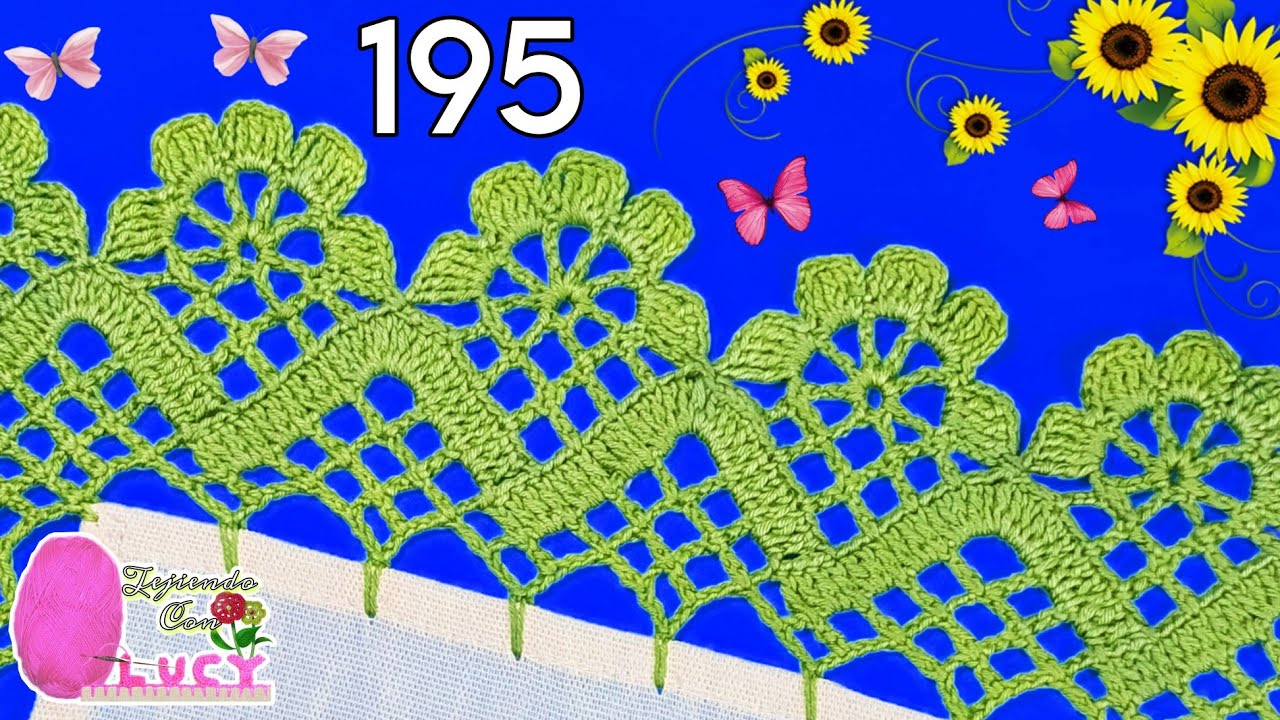 PUNTILLA 195/Puntilla  de UNA SOLA VUELTA para servilleta o mantel con detalle de media flor🌻🌼🌺🌸